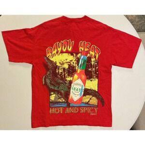 VTG Single Stitch Tabasco Bayou Heat Alligator Hot Spicy T-Shirt Red Signal‎ XL